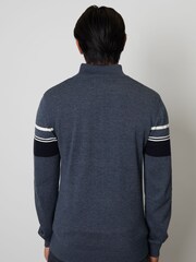 Threadbare Blue Stripe Quarter Zip Knitted 100% Cotton Jumper - Image 2 of 4