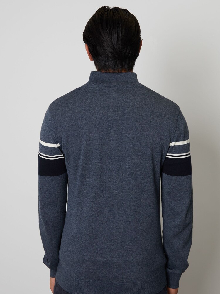 Threadbare Blue Stripe Quarter Zip Knitted 100% Cotton Jumper - Image 2 of 4