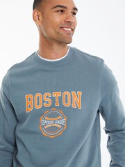 Threadbare Blue Boston Graphic Crew Neck Sweatshirt - Image 4 of 4