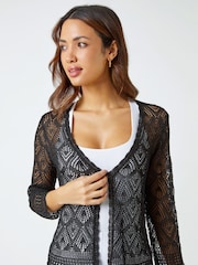 Roman Black Knitted Crochet Shimmer Shrug - Image 1 of 5