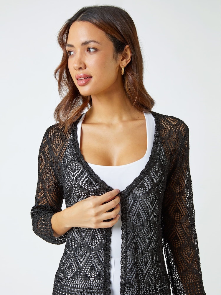 Roman Black Knitted Crochet Shimmer Shrug - Image 1 of 5