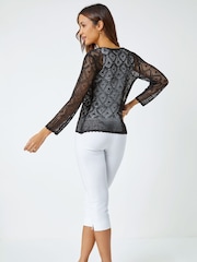 Roman Black Knitted Crochet Shimmer Shrug - Image 2 of 5