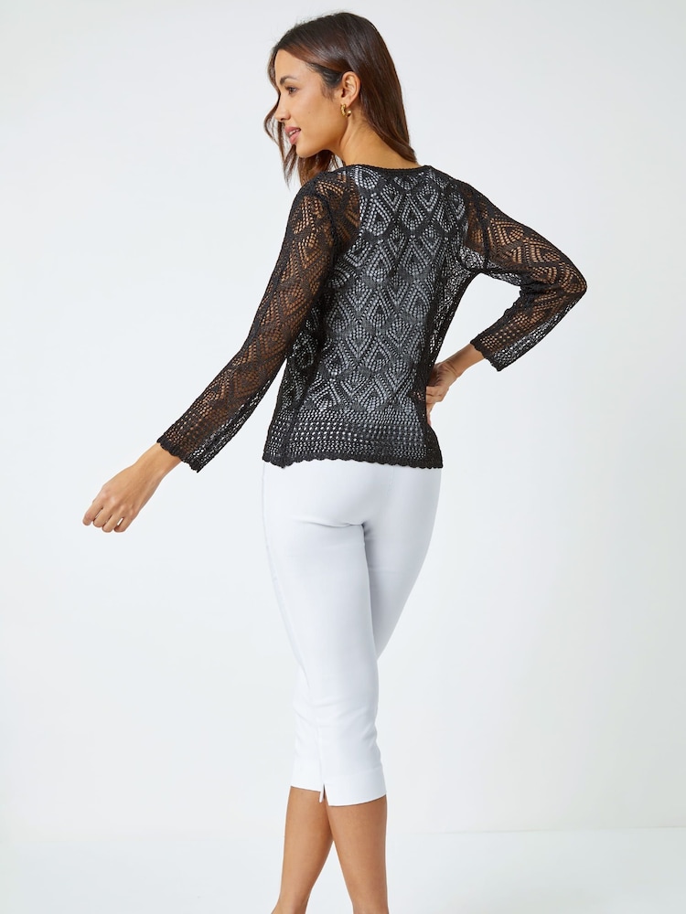 Roman Black Knitted Crochet Shimmer Shrug - Image 2 of 5