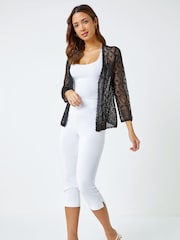 Roman Black Knitted Crochet Shimmer Shrug - Image 3 of 5