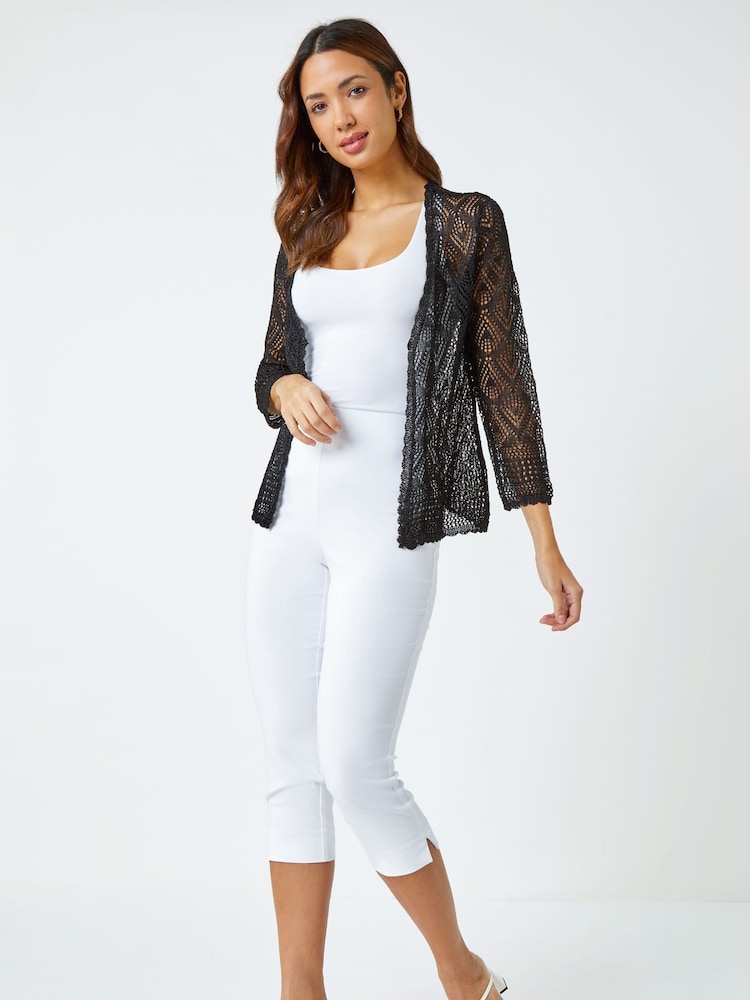 Roman Black Knitted Crochet Shimmer Shrug - Image 3 of 5