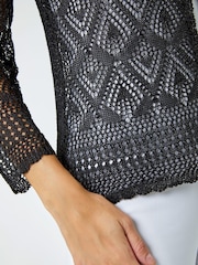 Roman Black Knitted Crochet Shimmer Shrug - Image 4 of 5