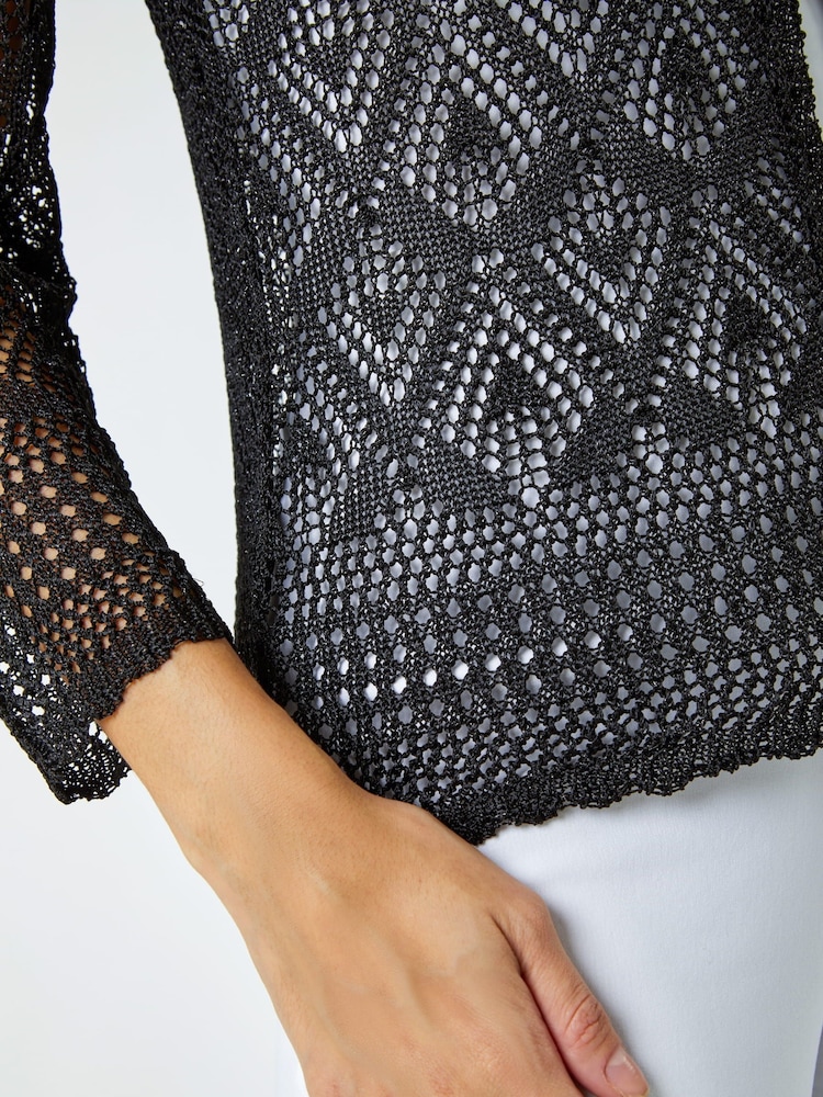 Roman Black Knitted Crochet Shimmer Shrug - Image 4 of 5