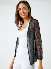Roman Black Knitted Crochet Shimmer Shrug - Image 5 of 5