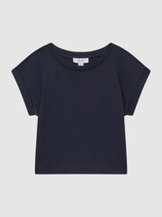 Reiss Navy Terry 9-13 yrs Cotton Crew Neck Crop Top - Image 2 of 6