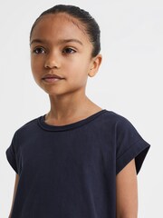 Reiss Navy Terry 9-13 yrs Cotton Crew Neck Crop Top - Image 4 of 6