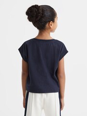 Reiss Navy Terry 9-13 yrs Cotton Crew Neck Crop Top - Image 5 of 6