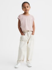 Reiss Pale Pink Terry 4-9 yrs Cotton Crew Neck Crop Top - Image 3 of 6