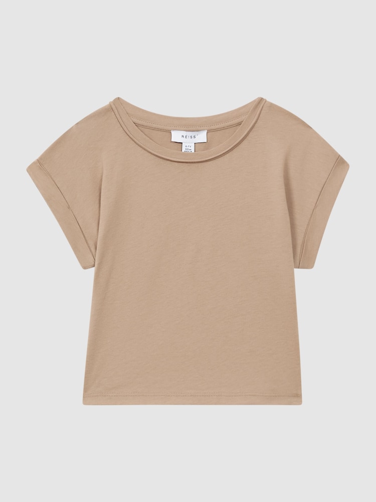 Reiss Camel Terry 4-9 yrs Cotton Crew Neck Crop Top - Image 2 of 6