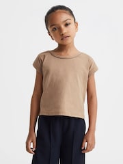 Reiss Camel Terry 4-9 yrs Cotton Crew Neck Crop Top - Image 3 of 6