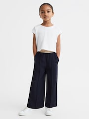 Reiss White Terry 4-9 yrs Cotton Crew Neck Crop Top - Image 1 of 6