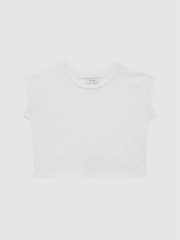 Reiss White Terry 4-9 yrs Cotton Crew Neck Crop Top - Image 2 of 6