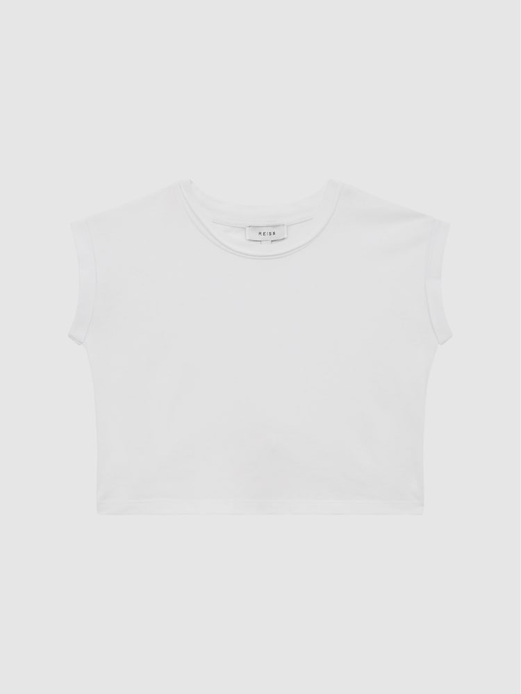 Reiss White Terry 4-9 yrs Cotton Crew Neck Crop Top - Image 2 of 6