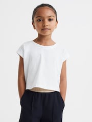 Reiss White Terry 4-9 yrs Cotton Crew Neck Crop Top - Image 3 of 6