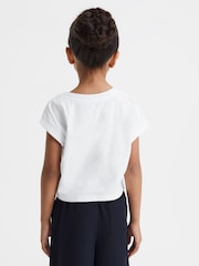 Reiss White Terry 4-9 yrs Cotton Crew Neck Crop Top - Image 5 of 6