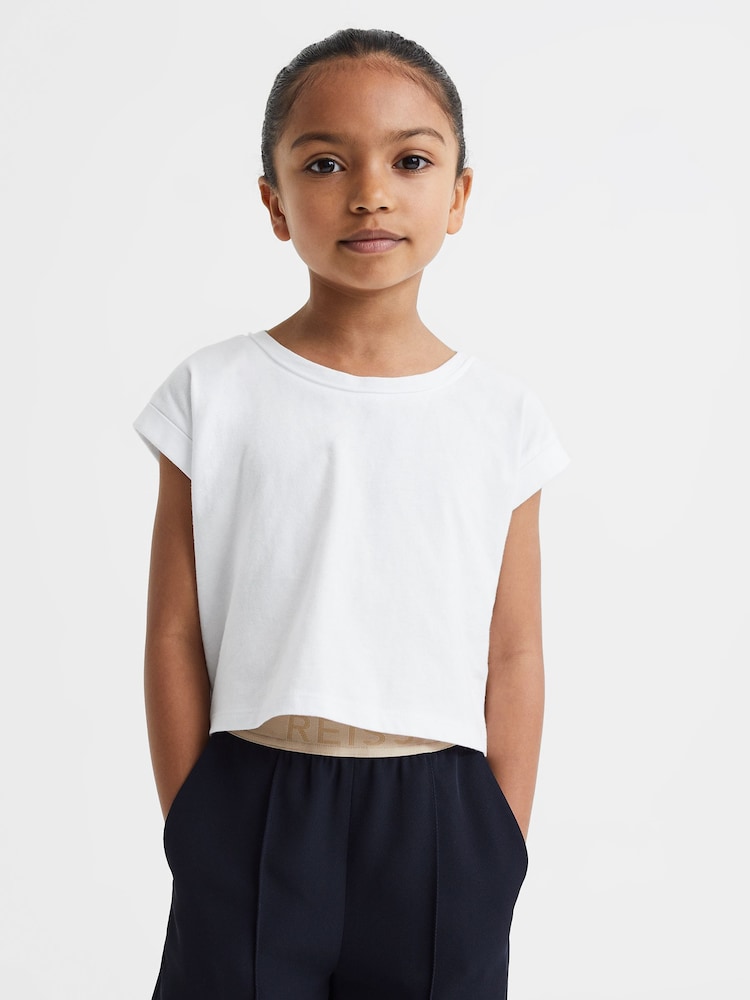 Reiss White Terry 9-13 yrs Cotton Crew Neck Crop Top - Image 1 of 6
