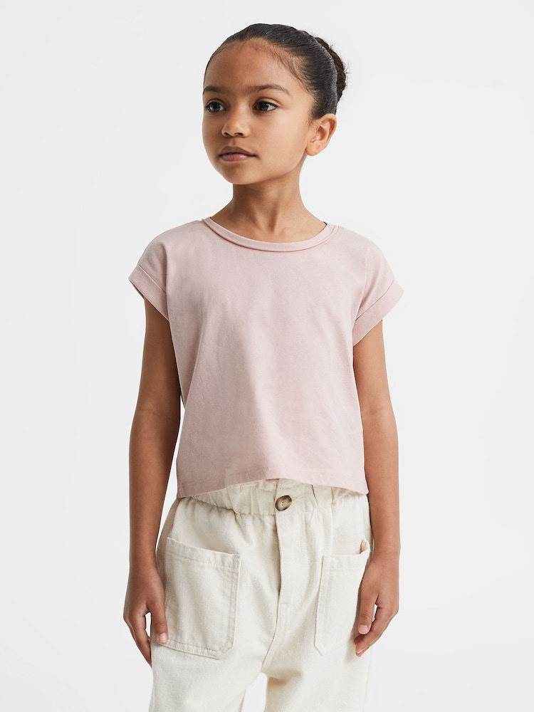 Reiss Pale Pink Terry 13-14 yrs Cotton Crew Neck Crop Top - Image 1 of 6