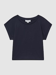 Reiss Navy Terry 4-9 yrs Cotton Crew Neck Crop Top - Image 2 of 6