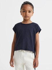 Reiss Navy Terry 4-9 yrs Cotton Crew Neck Crop Top - Image 3 of 6