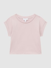 Reiss Pale Pink Terry Senior Cotton Crew Neck Crop Top - Image 2 of 6