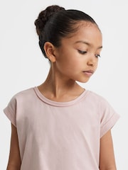 Reiss Pale Pink Terry Senior Cotton Crew Neck Crop Top - Image 4 of 6