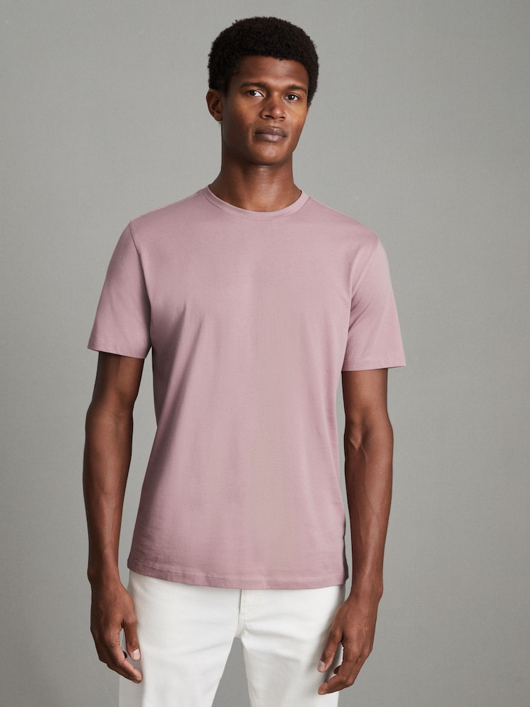 Reiss Dusty Rose Bless Cotton Crew Neck T-Shirt - Image 1 of 6