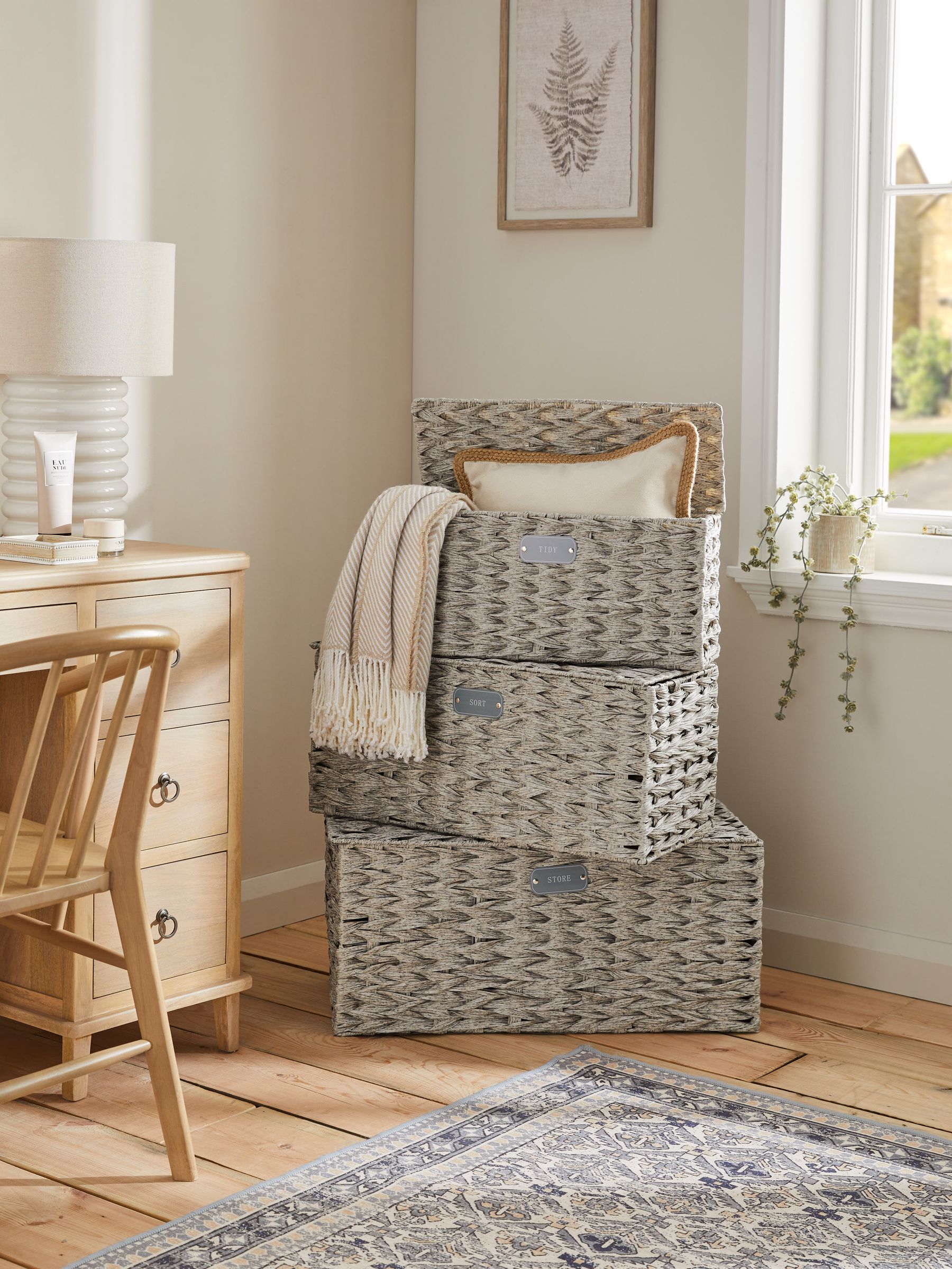 Buy Grey Plastic Wicker Set of 3 Storage Basket 74x46x18cm from Next Luxembourg