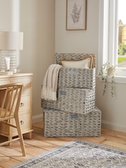 Grey Plastic Wicker Set of 3 Storage Basket - Image 1 of 6