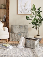 Grey Plastic Wicker Set of 3 Storage Basket - Image 2 of 6