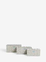 Grey Plastic Wicker Set of 3 Storage Basket - Image 4 of 6