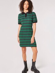 Apricot Green Collar Knitted Argyle Shift Dress - Image 3 of 4