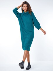 Roman Blue Roll Neck Knitted Midi Jumper Dress - Image 1 of 5