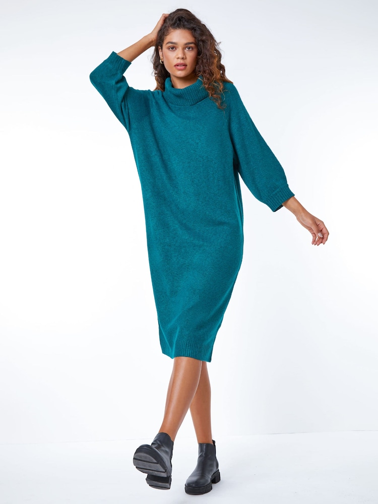 Roman Blue Roll Neck Knitted Midi Jumper Dress - Image 1 of 5