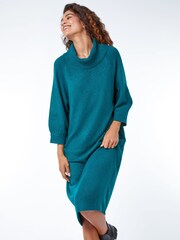 Roman Blue Roll Neck Knitted Midi Jumper Dress - Image 3 of 5