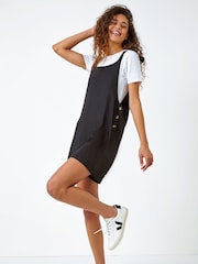 Roman Black Shoulder Tie Detail Cotton/Linen Blend Playsuit - Image 1 of 5
