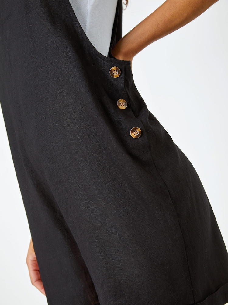 Roman Black Shoulder Tie Detail Cotton/Linen Blend Playsuit - Image 5 of 5