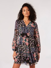 Apricot Green Floral Patchwork Chiffon Dress - Image 1 of 4