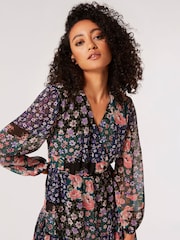 Apricot Green Floral Patchwork Chiffon Dress - Image 4 of 4