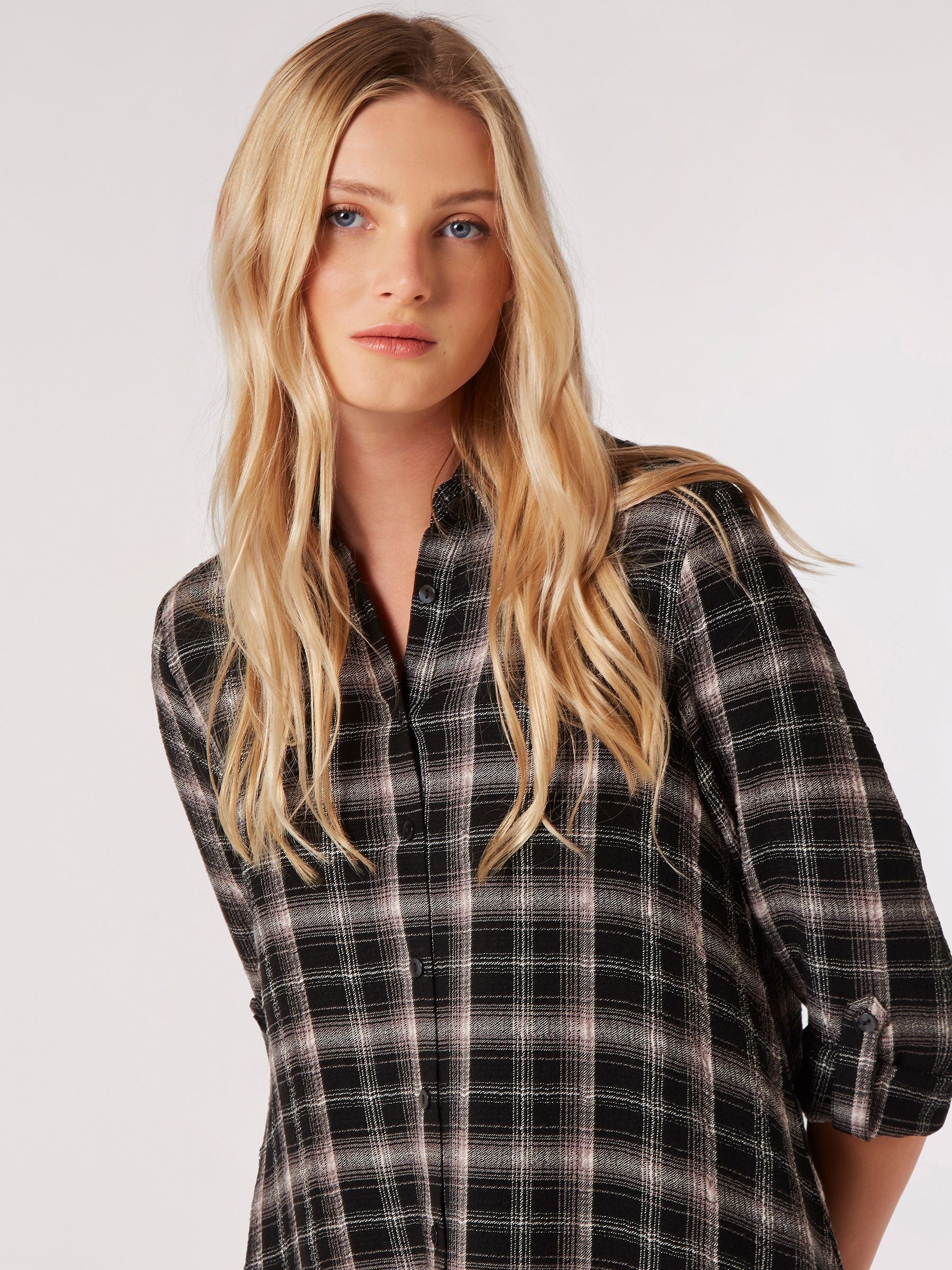Buy Apricot Black Woven Check Shirt Dress from the Next UK online shop