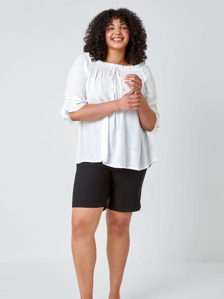 Roman White Curve Lace Trim Bardot Top - Image 3 of 5