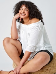 Roman White Curve Lace Trim Bardot Top - Image 4 of 5