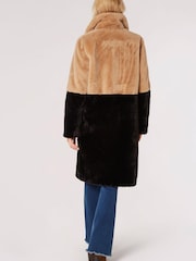 Apricot Brown Two Tone Reversible Suede Faux Fur Coat - Image 2 of 5