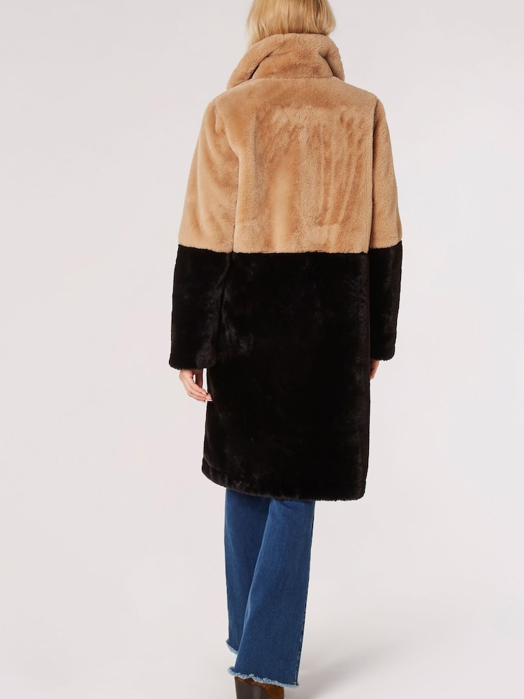Apricot Brown Two Tone Reversible Suede Faux Fur Coat - Image 2 of 5