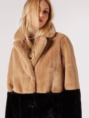 Apricot Brown Two Tone Reversible Suede Faux Fur Coat - Image 5 of 5