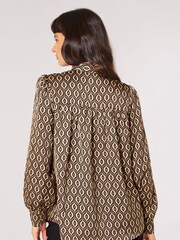 Apricot Brown Geo Print Pussy Bow Blouse - Image 2 of 4