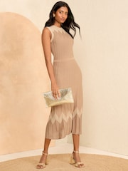 Love & Roses Brown Sleeveless Lightweight Compact Knit Stitch Detail Midi Dress - Image 1 of 4